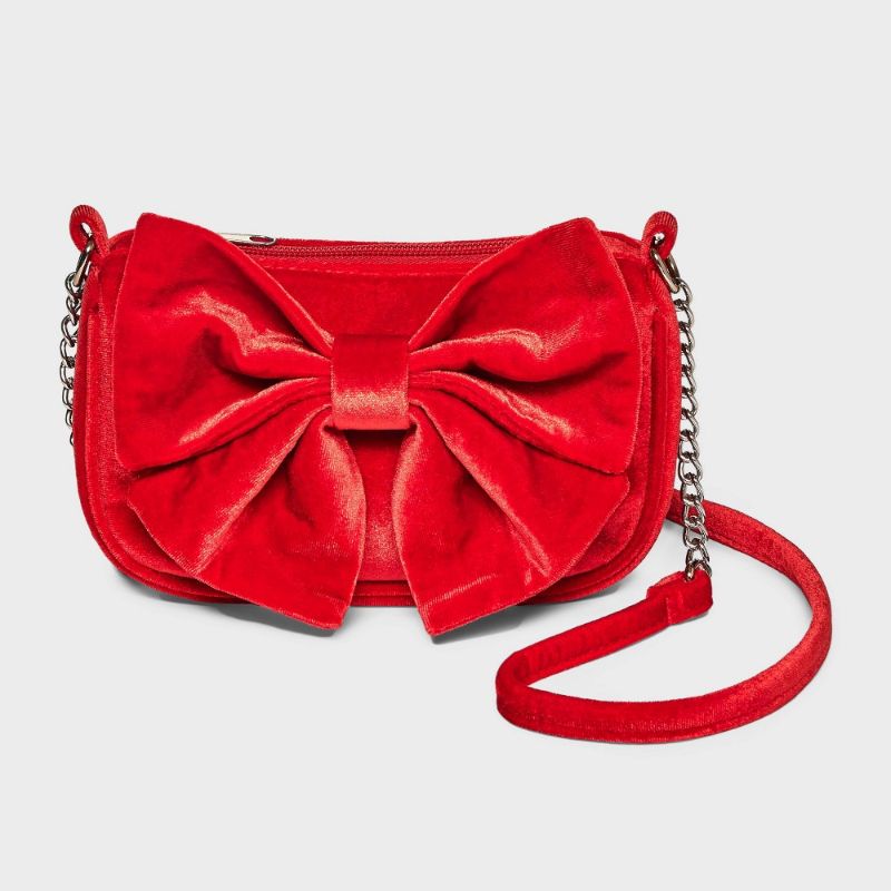 Photo 1 of Girls' Velvet Bow Crossbody Bag - Cat & Jack™ Red
