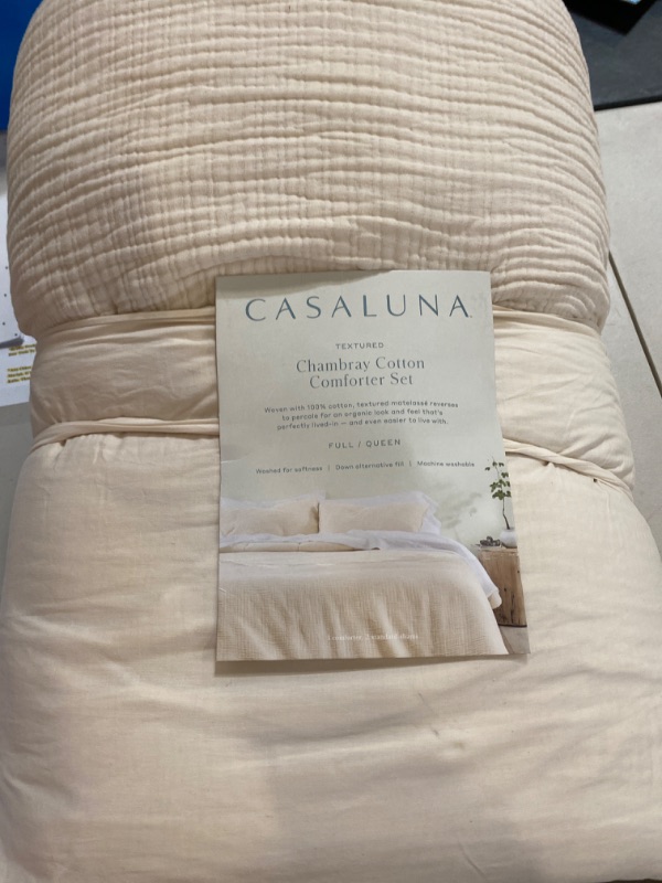 Photo 2 of Full/Queen Textured Chambray Cotton Comforter & Sham Set Natural - Casaluna™
