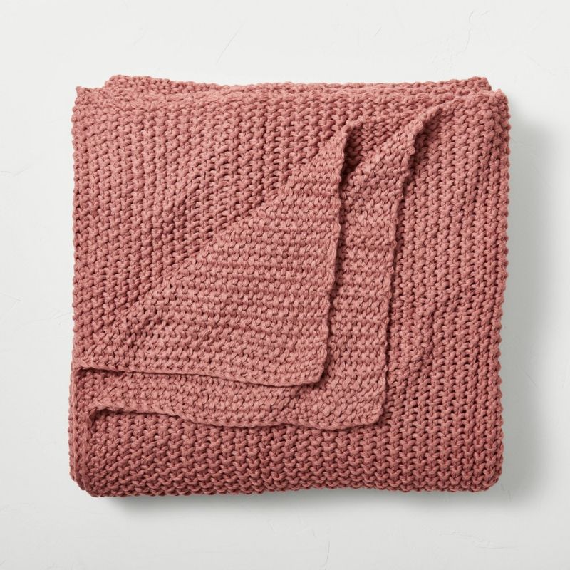 Photo 1 of Full/Queen Chunky Knit Bed Blanket Rose - Casaluna™
