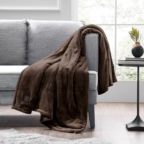 Photo 1 of 50"x60" Cozy Heated Throw Blanket Deep Brown - Brookstone
