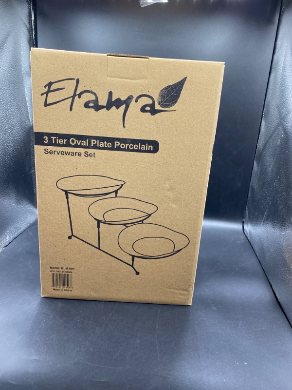 Photo 2 of Elama 3 Tier Oval Plate Porcelain Serverware Set
