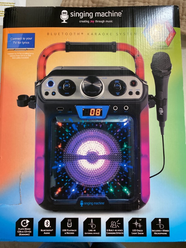 Photo 2 of Singing Machine Groove Cube Hype Bluetooth Stand Alone Karaoke Machine LED Lights SML712BK Black
