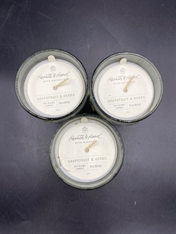 Photo 1 of Hearth and Hand with Magnolias Grapefruit and Herbs-= candle set of 3