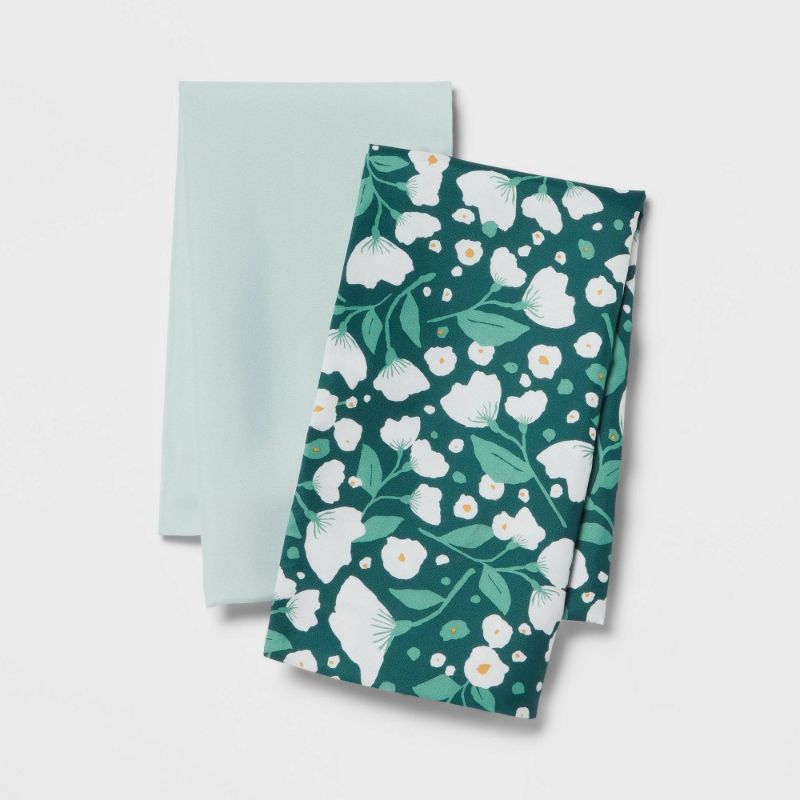 Photo 1 of 2pk Body Pillow Cover Dark Green Floral/Mint Green - Room Essentials™
