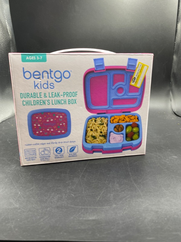 Photo 2 of Bentgo Kids Prints Leak-Proof 5-Compartment Bento-Style Kids Lunch Box - Dishwasher Safe – Pink - Rainbows & Butterflies
