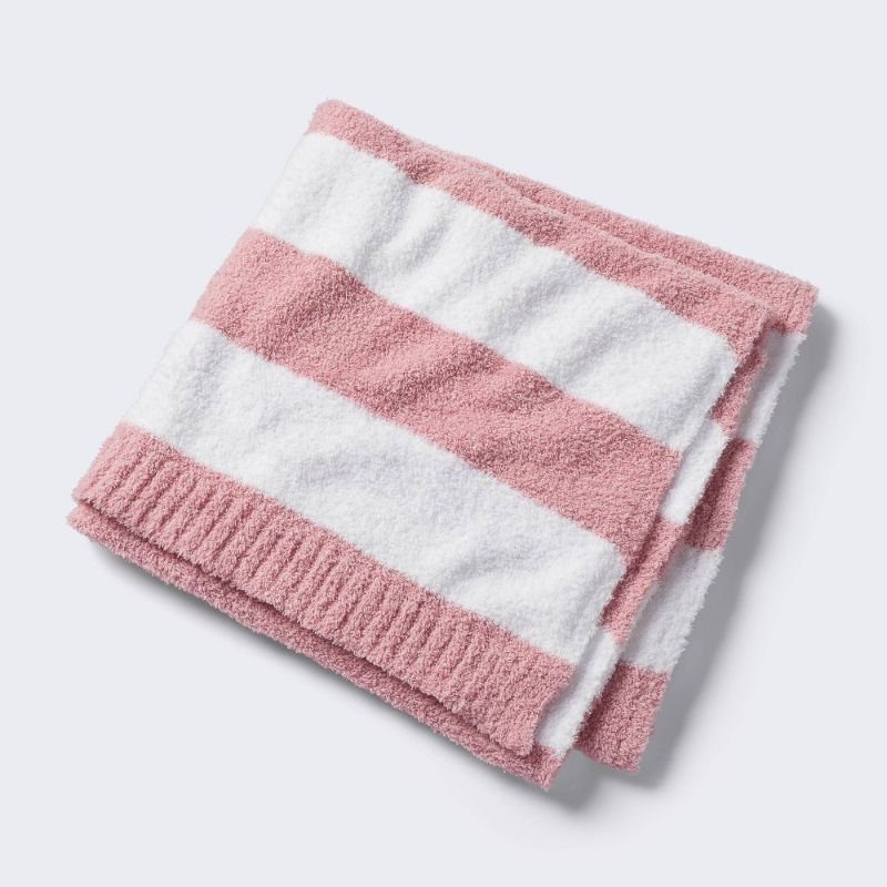 Photo 1 of Chenille Stripe Baby Blanket - Dark Pink and White Stripe - Cloud Island™
