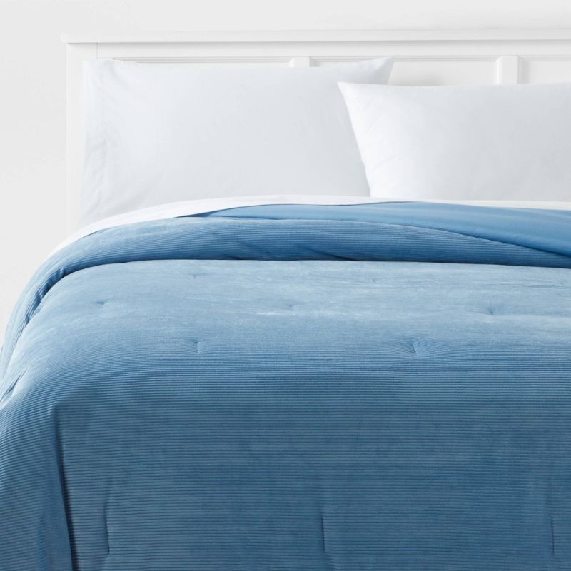 Photo 1 of Twin/ Twin Extra Long Corduroy Plush Comforter Blue - Room Essentials™
