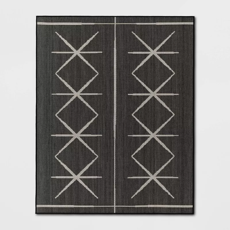 Photo 1 of Modern Crisscross Rectangular Woven Indoor Outdoor Rug Black - Threshold™
