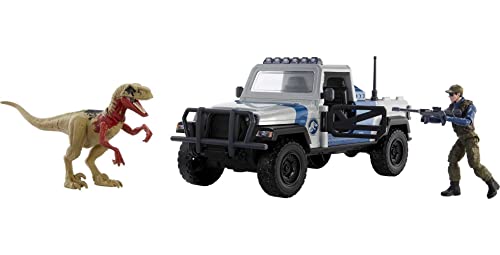 Photo 1 of Jurassic World Search N Smash Truck Set with Atrociraptor Dino & Human Action Figure Toys
