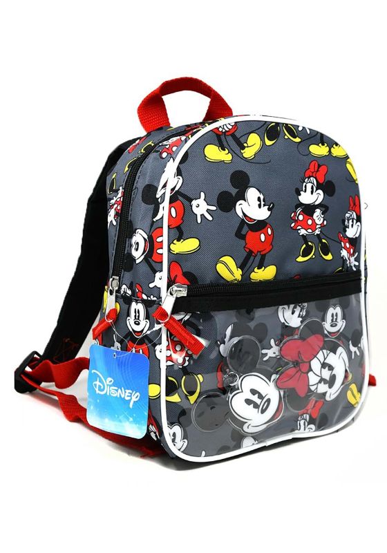 Photo 1 of Mickey & Minnie 10 Mini Backpack with 2 Head Shaped Zipper Clip Dangles in the Front PVC Pocket
