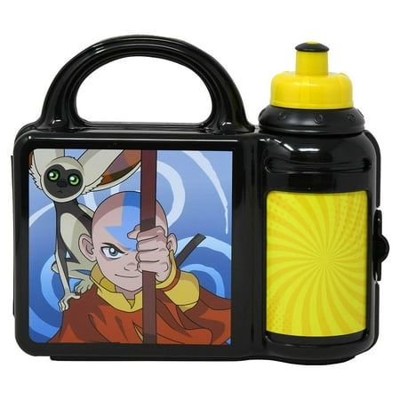 Photo 1 of The Last Airbender Avatar Lunch Box - Black Momo and Aang Lunch Box for Boys and Girls with Pull Top Avatar Water Bottle Hard Top Kids Lunch Box with
