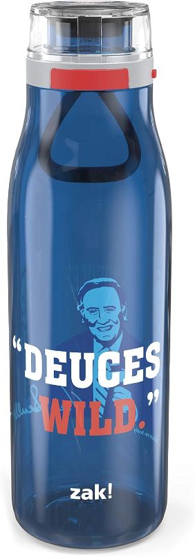 Photo 1 of Zak Designs Vin Scully Durable Plastic Water 31oz with Push Button Action and Locking Lid, Includes Portable Carry Loop, Leak-Proof Design, Non BPA, Deuces are Wild Bottle
