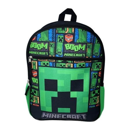 Photo 1 of Minecraft Backpack 16 Creepers Front Pocket Boom TNT Green Boys Kids
