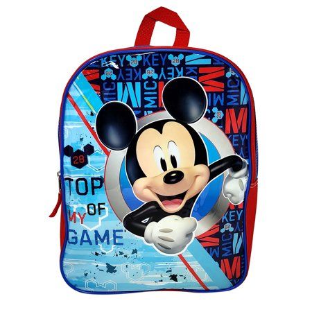 Photo 1 of Disney Mickey Mouse Backpack 15 Top of My Game Red Blue Plain Front
