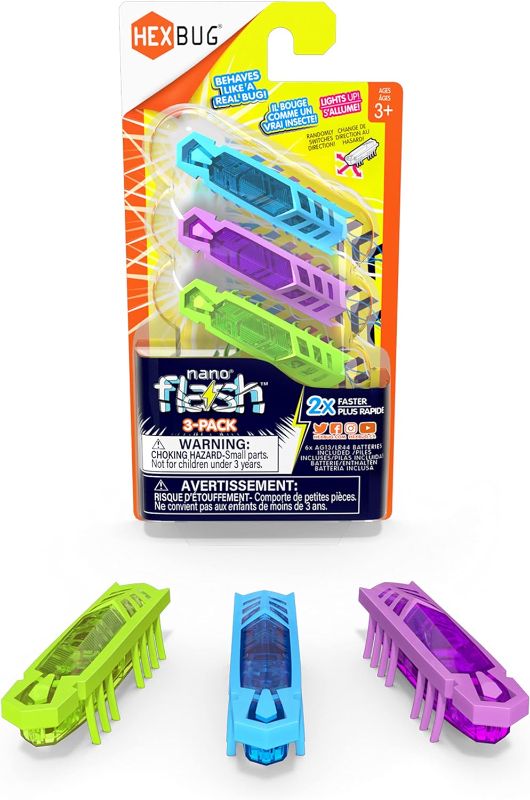 Photo 1 of HEXBUG Flash Nano 3-Pack, Light-Up Sensory Toys for Kids & Cats with Vibration Technology, STEM Kits & Mini Robot Toy for Kids Ages 3 & Up
