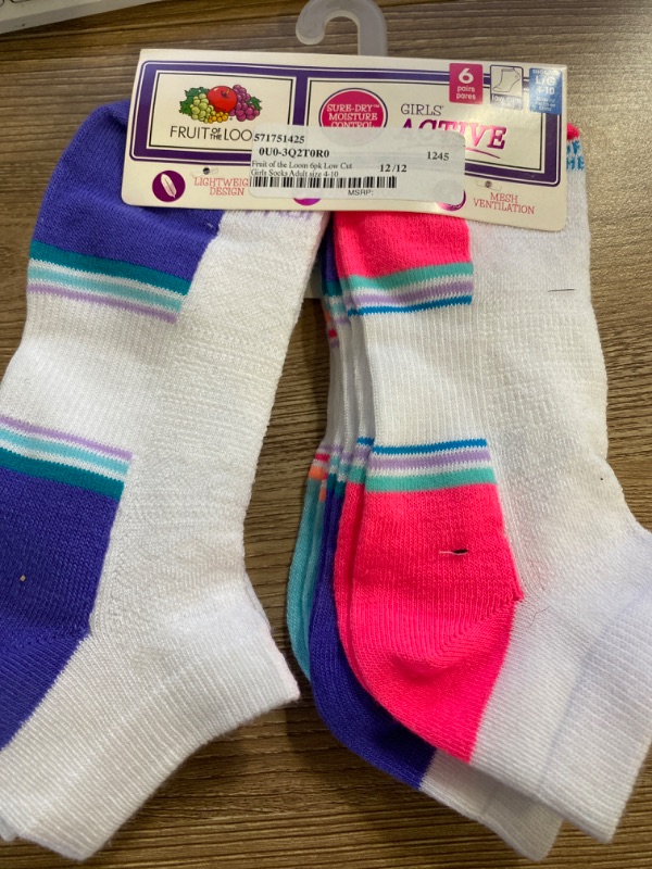 Photo 2 of Fruit of the Loom Girl's Active Flat Knit Low Cut Socks 6 Pack
