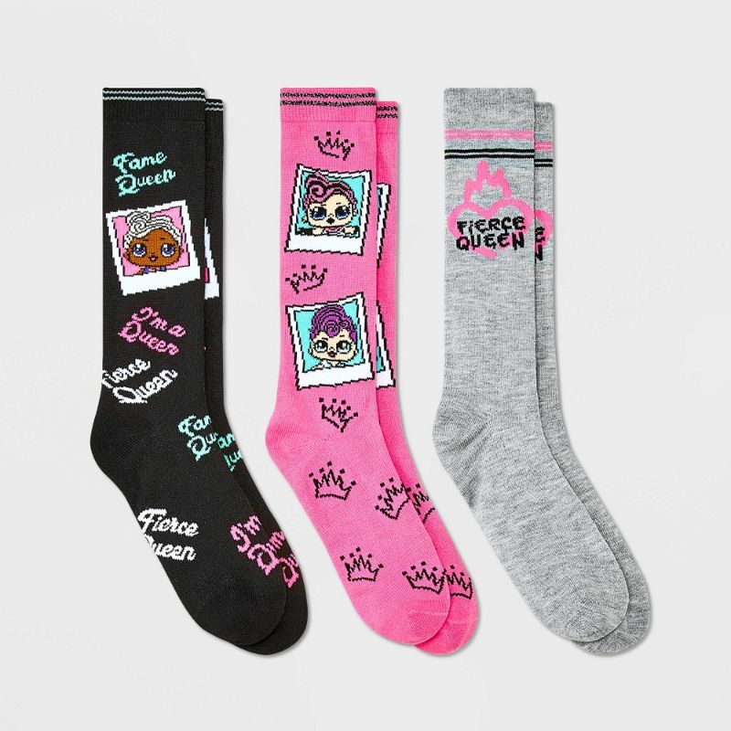 Photo 1 of Girls' L.O.L. Surprise! 3pk Knee High Socks - Pink/Black/Gray S/M
