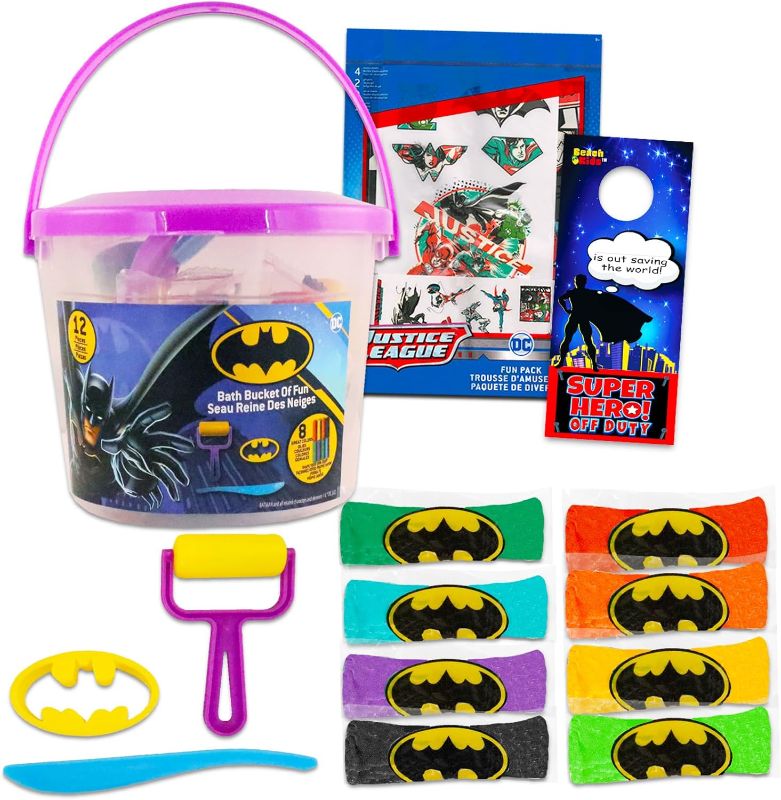 Photo 1 of Batman Bath Toy Set for Boys – Bundle of a 12 Piece Batman Bath Bucket with Colorful Molding Soaps, Crafting Toys, and More Plus Fun Pack | Superhero Bath Kit
