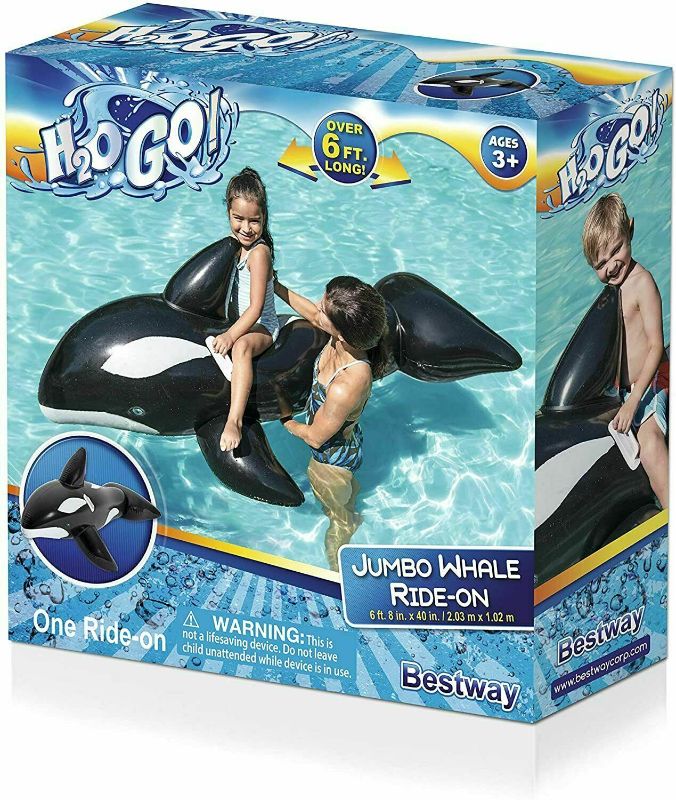 Photo 2 of Bestway Jumbo Whale Black and White Ride-on Pool Float Children 3+ Years

