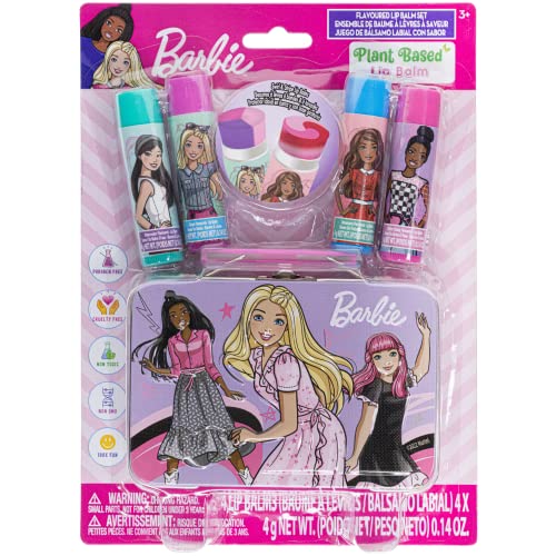 Photo 1 of Barbie – Townley Girl Plant Based 4 Pk Swirl Lip Balm with Tin Case Makeup Cosmetic Set for Kids and Girls, Ages 3+, Perfect for Parties, Sleepovers
