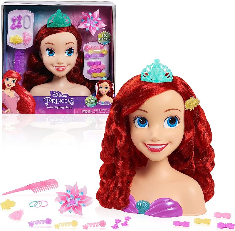Photo 1 of Disney Princess Ariel Styling Head and Accessories, 18-pieces, Red Hair and Blue Eyes, Pretend Play, Kids Toys for Ages 3 Up by Just Play
