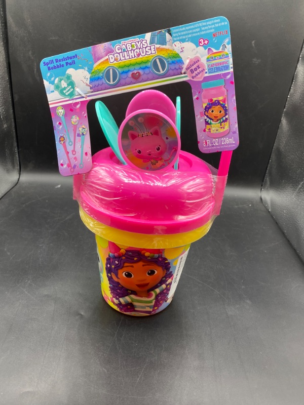 Photo 2 of Gabby's Dollhouse Bubble Wand Set for Girls - Bundle with No Spill Gabby's Dollhouse Bubble Bucket with Bubble Wand and Bubbles Plus Stickers, More | Gabby's Dollhouse Outdoor Toys

