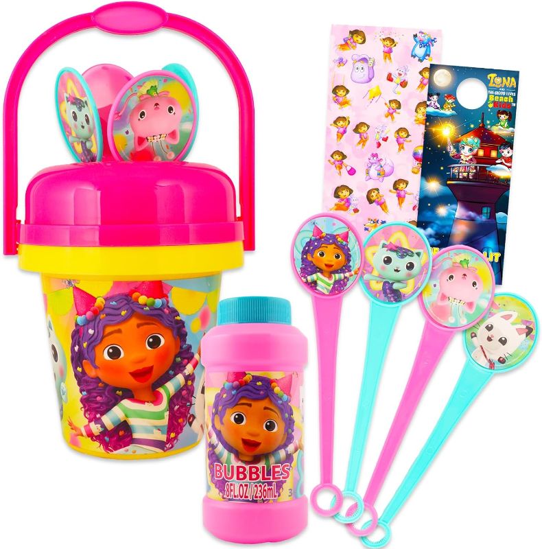 Photo 1 of Gabby's Dollhouse Bubble Wand Set for Girls - Bundle with No Spill Gabby's Dollhouse Bubble Bucket with Bubble Wand and Bubbles Plus Stickers, More | Gabby's Dollhouse Outdoor Toys
