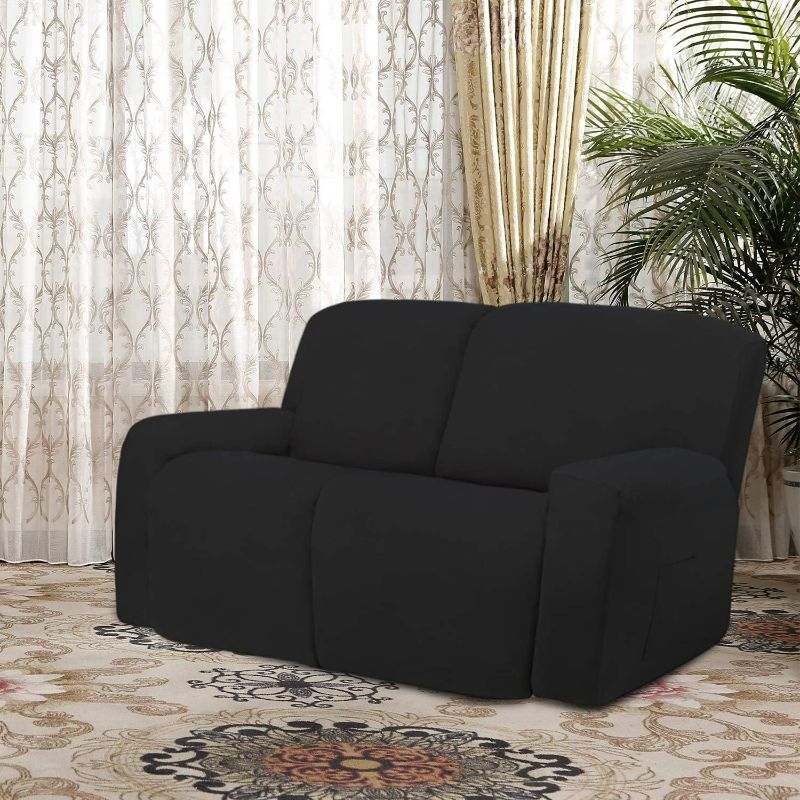 Photo 2 of Easy-Going 6 Pieces Microfiber Stretch Sectional Recliner Sofa Slipcover Soft Fitted Fleece 2 Seats Couch Cover Washable Furniture Protector with Elasticity for Kids(Recliner Loveseat, Black)
