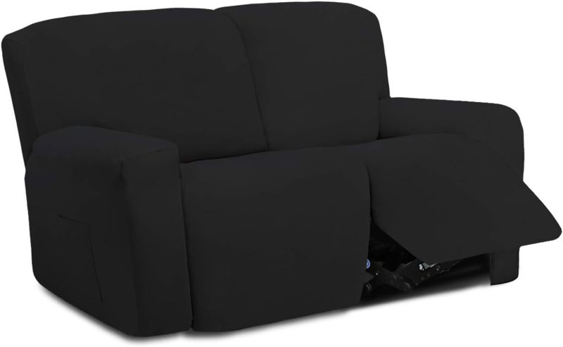 Photo 1 of Easy-Going 6 Pieces Microfiber Stretch Sectional Recliner Sofa Slipcover Soft Fitted Fleece 2 Seats Couch Cover Washable Furniture Protector with Elasticity for Kids(Recliner Loveseat, Black)
