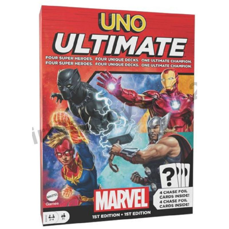 Photo 1 of UNO Ultimate Marvel Card Game with 4 Character Decks 4 Collectible Foil Cards & Special Rules
