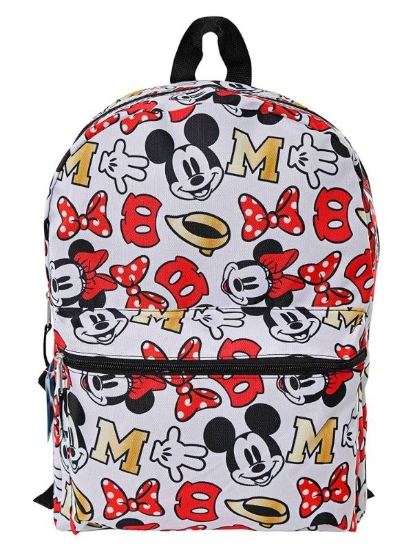 Photo 1 of Disney Mickey Minnie Mouse All Over Print 16 Backpack W/ Front Pocket White
