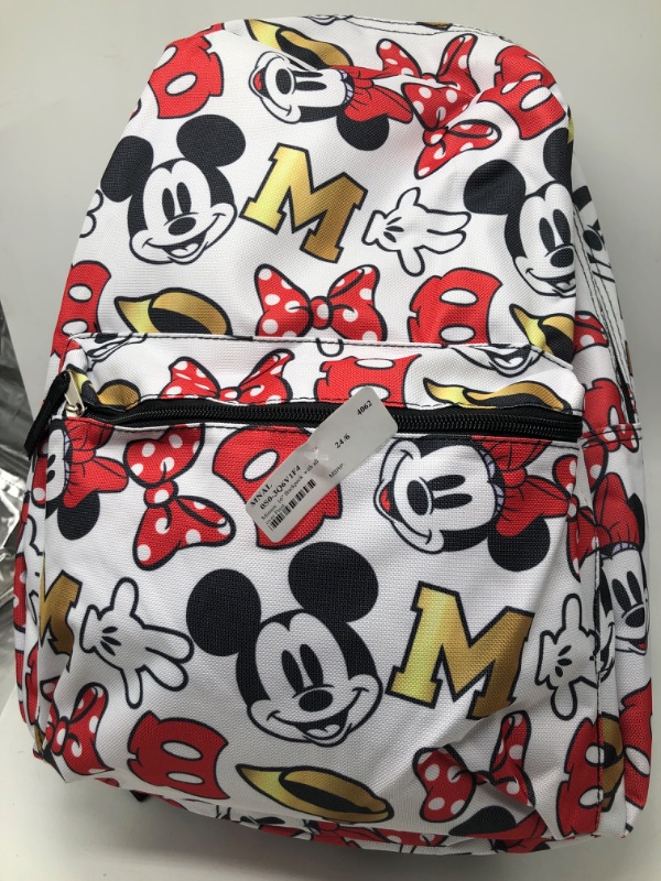 Photo 2 of Disney Mickey Minnie Mouse All Over Print 16 Backpack W/ Front Pocket White
