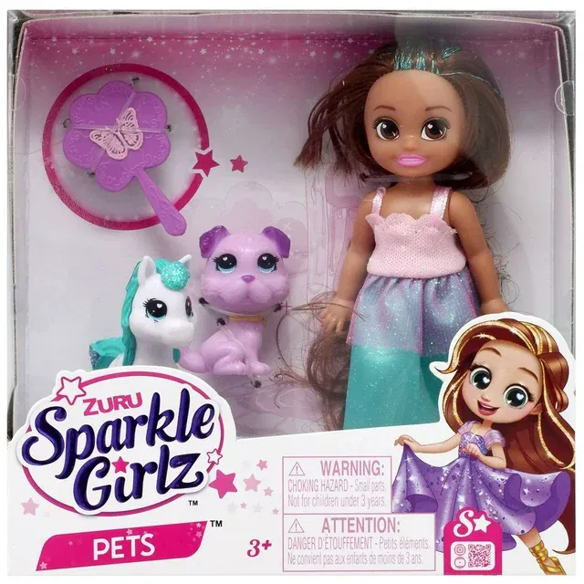 Photo 1 of Sparkle Girlz Pets Mini Doll Set (Brunette with Dog)
