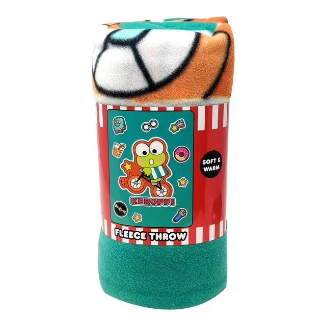 Photo 2 of Girls Sanrio Keroppi Throw Blanket 45 X 60 Bicycle Frog Treats Teal
