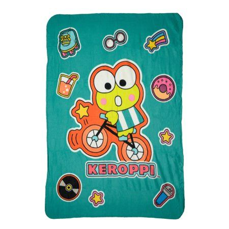 Photo 1 of Girls Sanrio Keroppi Throw Blanket 45 X 60 Bicycle Frog Treats Teal
