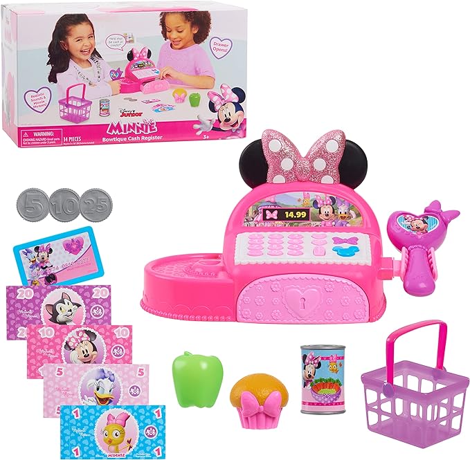 Photo 1 of Disney Junior Minnie Mouse Bowtique Cash Register with Sounds and Pretend Play Money, Officially Licensed Kids Toys for Ages 3 Up, Amazon Exclusive
