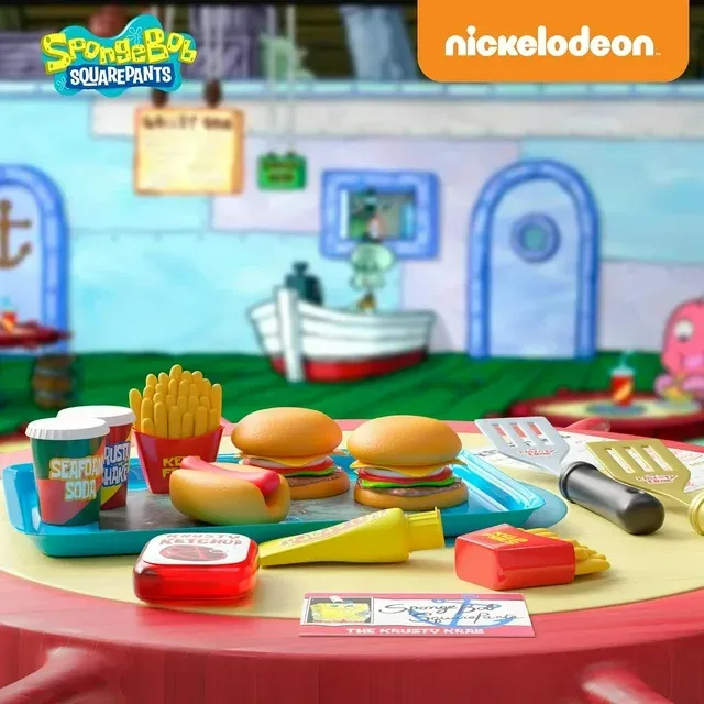 Photo 2 of Lollipop Spongebob Kids Kitchen Playset - Interactive Play Food with 2 Krabby Patty Burgers, Seafoam Shake, Kelp Fries, Spongebob Toys Kitchen Set for Kids Ages 3-5
