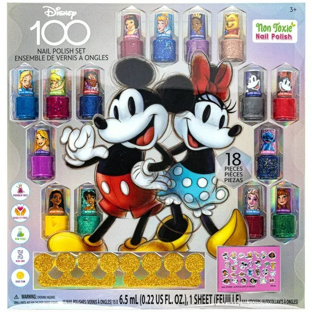 Photo 1 of Disney 100 - Townley Girl Non-Toxic Peel-off Nail Polish Set with Shimmery and Opaque Colors with Nail Gems for Girls Kids Ages 3+, Perfect for Parties, Sleepovers and Makeovers, 18 Pcs
