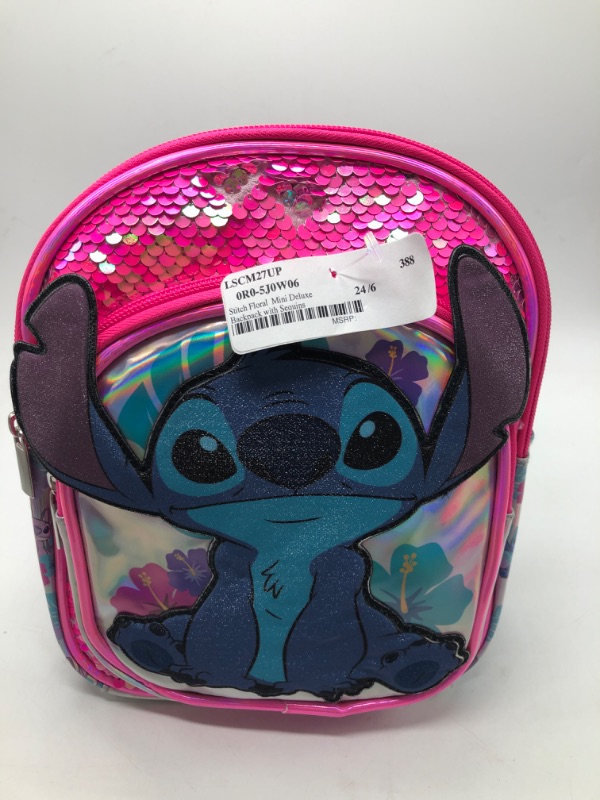 Photo 2 of Disney Stitch Floral Mini 8 Inches Deluxe Backpack with Sequins
