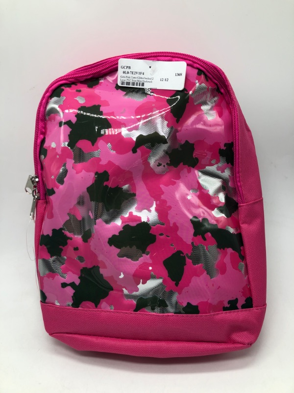 Photo 2 of Girls Camo Print 11 X 9 Mini Backpack with Glitter and PVC Print
