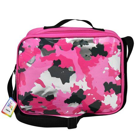 Photo 1 of Girls Camo Lunch Bag W/strap- Glitter Backing & PVC Print -600D Poly & 4mm Foam
