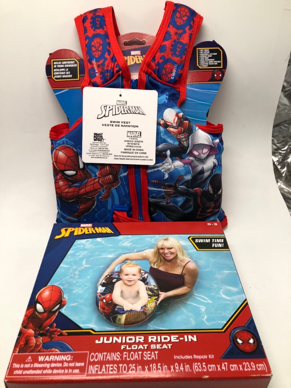 Photo 1 of Spiderman Inflatable Jr. Ride Pool Raft and Spiderman Swim Vest 9.5 x 2.25 x 14
