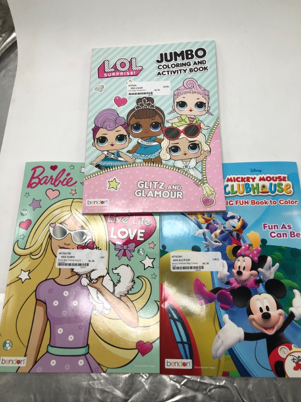 Photo 1 of barbie, mickey mouse club house ,and lol surprise jumbo coloring books