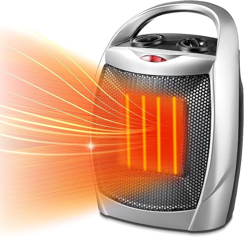 Photo 1 of Kismile Small Electric Space Heater Ceramic Space Heater,Portable Heater Fan for Office with Adjustable Thermostat and Overheat Protection ETL Listed for Kitchen, 750W/1500W(Silver)
