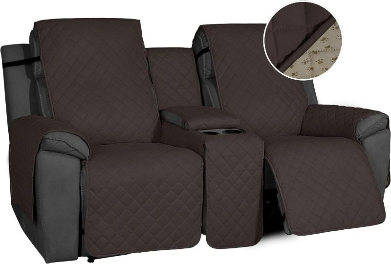 Photo 1 of Easy-Going Non-Slip Loveseat Recliner Sofa Cover with Console, Water Resistant Double Reclining Couch Cover with Adjustable Strap, 2-Piece Washable Furniture Cover for Dog Pet (2 Seater, Chocolate)
