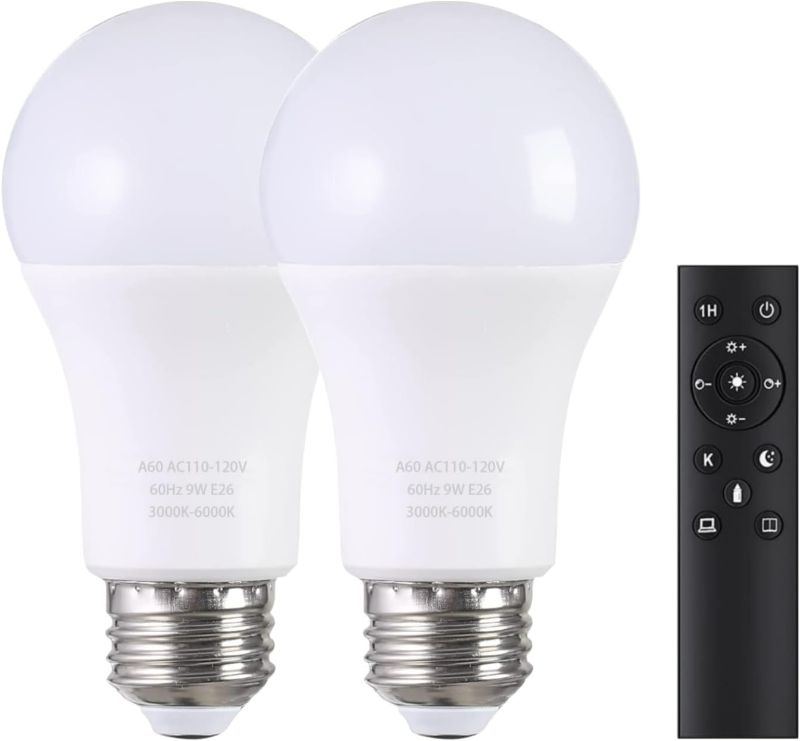 Photo 1 of MXhme A19 LED Light Bulbs with Remote Control, 800LM 9W (60W Equivalent) Bulbs,Stepless Dimmable 3000K-6000K,E26 Base,CRI 80+,2.4GHz,25000+ Hours Lifespan...
