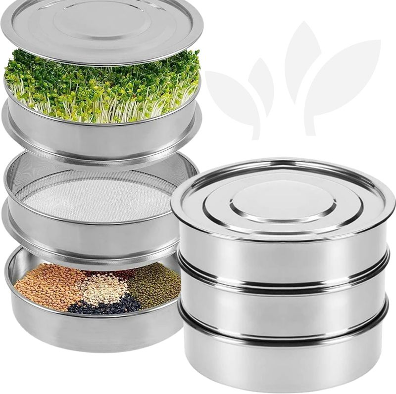 Photo 1 of YARRD Stainless Steel Seed Sprouting Kit – Stainless Steel Sprouting Tray Round 3-Tier Seed Sprouting Trays for Microgreens Broccoli Sprouts Growing Kit...
