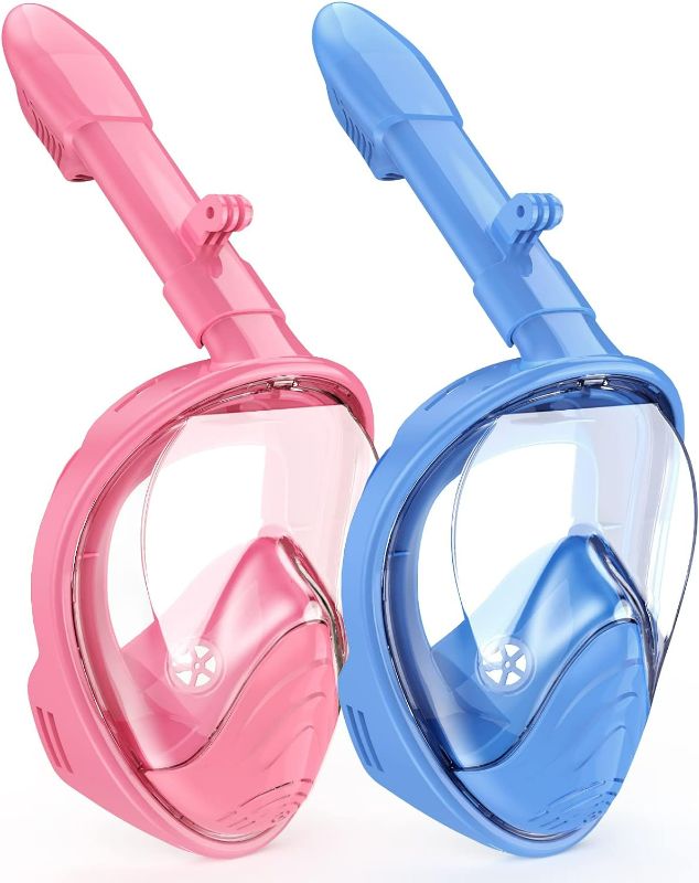 Photo 2 of Ezire Kids Snorkel Mask Full Face, Snorkeling Gear for Kids 2-14 with Camera Mount, 180 Degree Panoramic View Snorkeling Set Anti-Fog Anti-Leak
