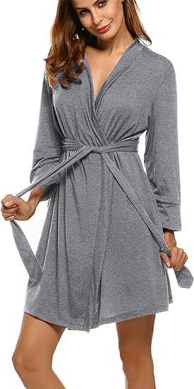 Photo 1 of (L) HOTOUCH Womens Robe Lightweight Cotton Robes Short Knit Bathrobe Soft Ladies Sleepwear with Pockets
