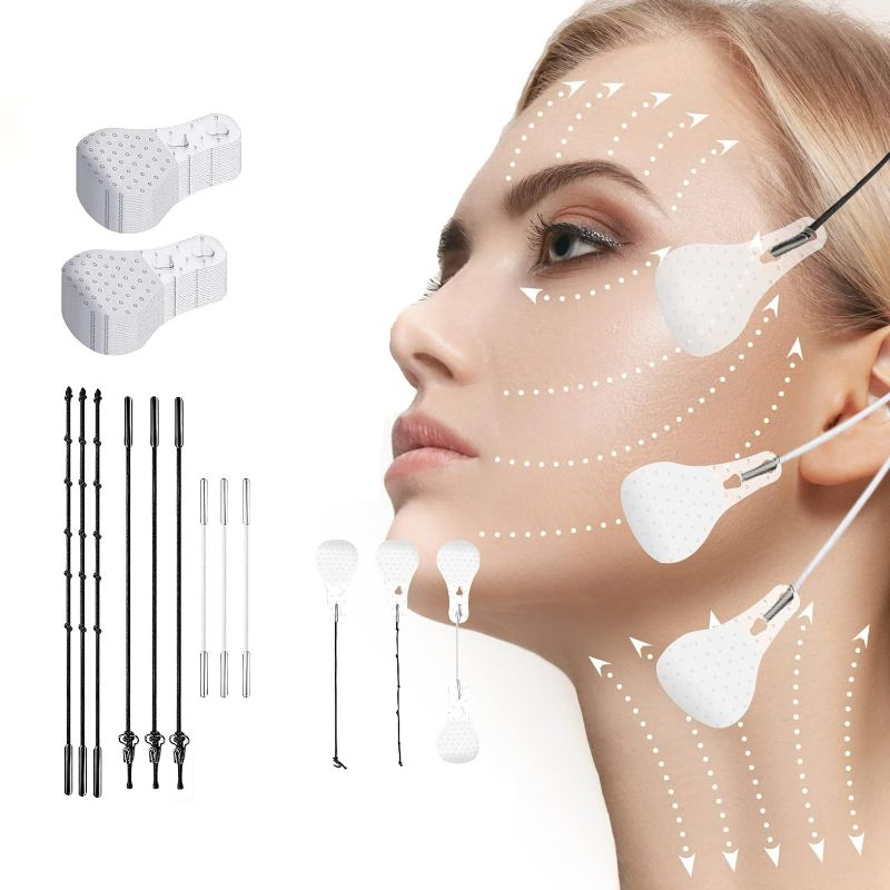 Photo 1 of 40 Pcs Face Tape Lifting Invisible with String for Wrinkles, Jowls, Neck, Eye, Waterproof High Elasticity V Shape Lift Tape Stickers, Instant Makeup Bands
